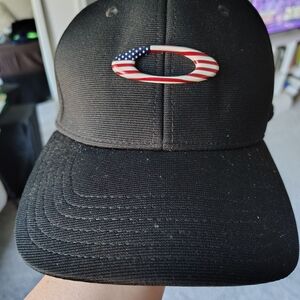 Oakley Black Hat with USA Flag Emblem